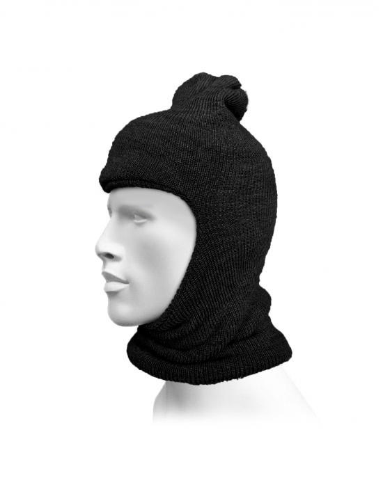 Pure Wool Ribbed Monkey Cap  black